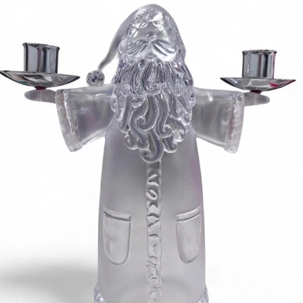 Vintage Frosted Crystal Santa Claus Double Taper Candle Holder